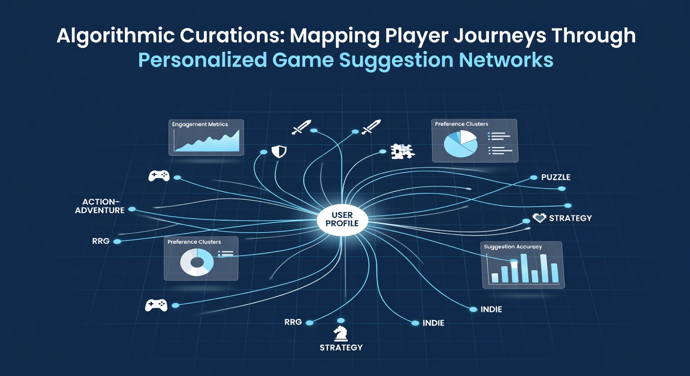 Flowchart showing personalized game suggestion pathways with data nodes representing player behavior clusters and recommendation branches