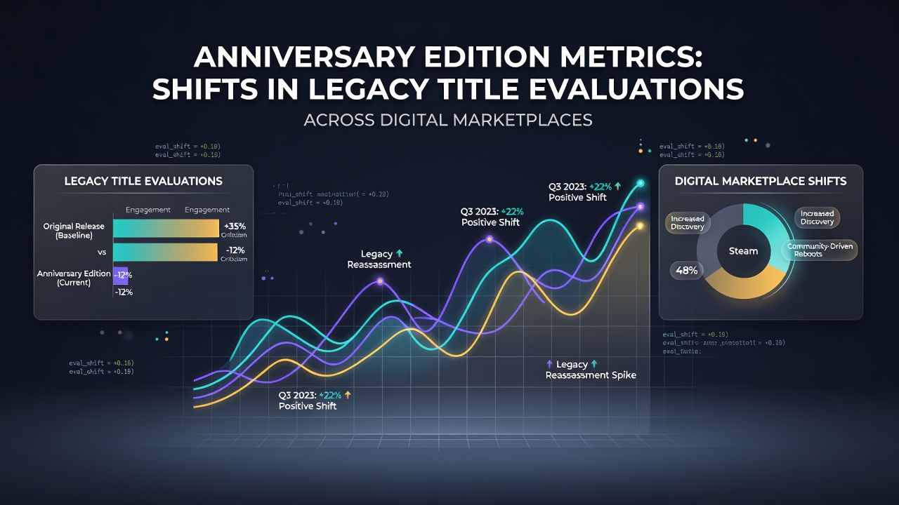 Digital marketplace dashboard displaying anniversary edition sales data and review score trends for legacy video game titles