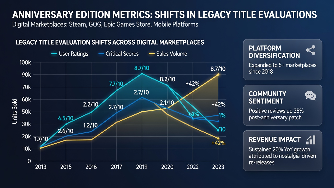 Chart comparing legacy game review distributions before and after anniversary edition releases on digital platforms
