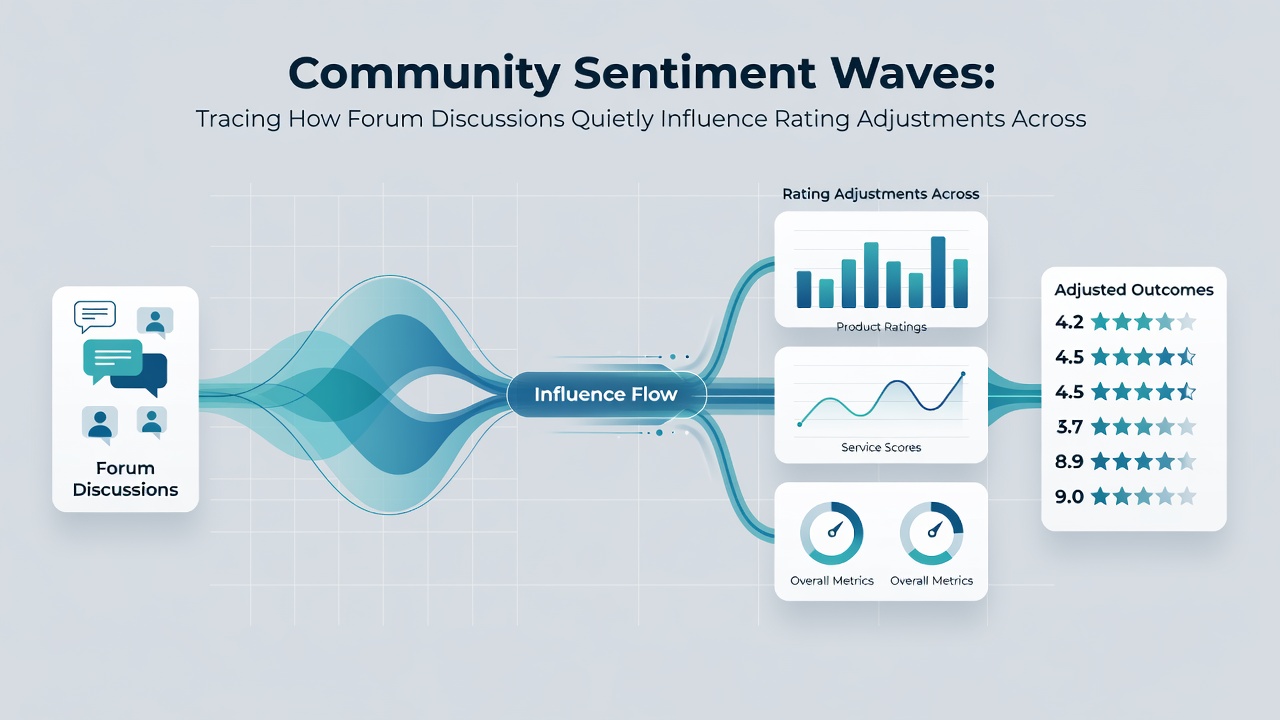 Mobile port update notes alongside forum analytics graphs showing sentiment shifts over time