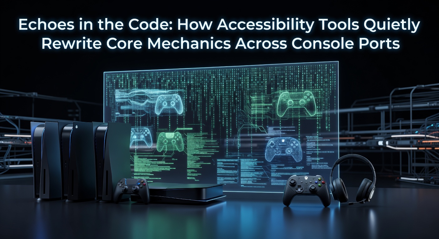 Developers adjusting accessibility sliders in a console port development environment with code interfaces visible