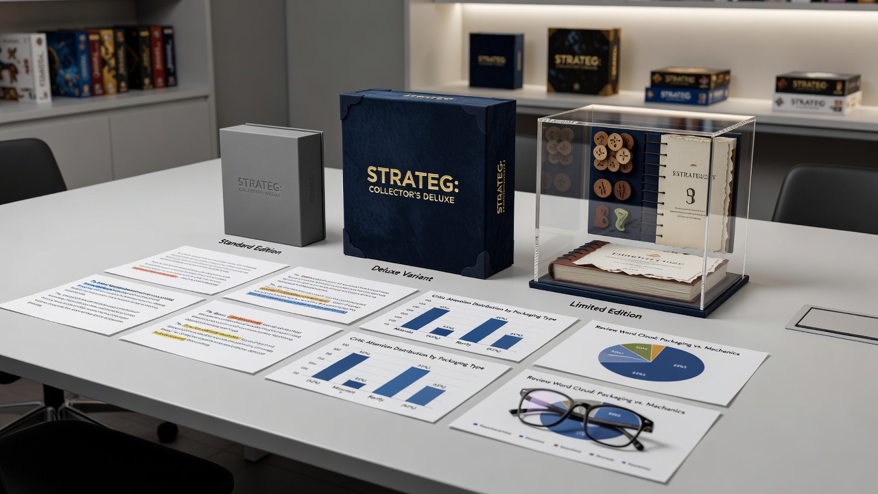 Close-up of variant packaging elements including custom dice and rulebook from a strategy game collector edition