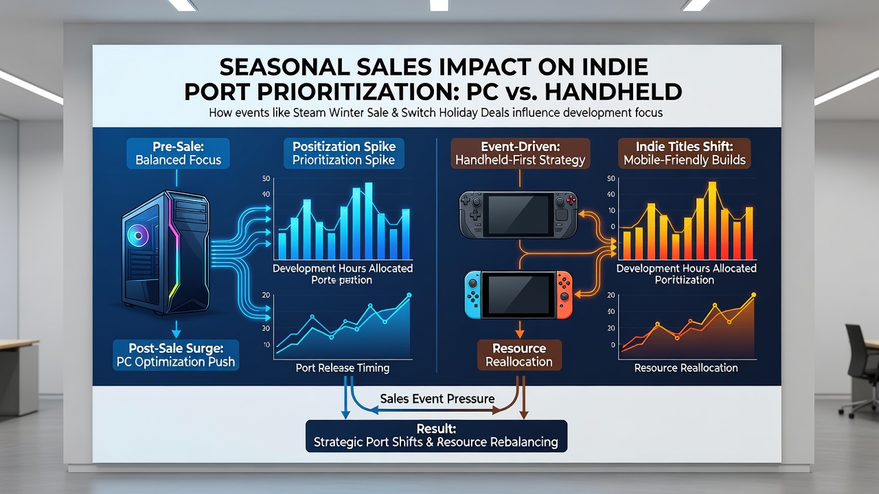 Chart showing port prioritization shifts for indie games across PC and handheld devices during sales events