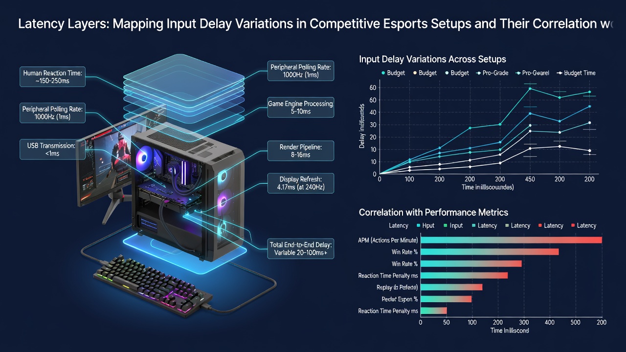 Graph displaying win rate percentages plotted against measured input latency values across multiple esports tournaments
