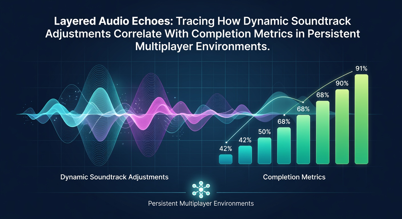Dynamic audio layers adjusting in a persistent multiplayer game environment showing soundtrack variations tied to player progress