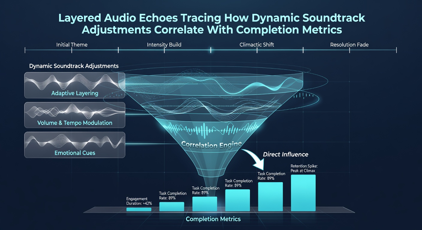 Server dashboard displaying correlation graphs between dynamic soundtrack layers and player completion rates in a multiplayer setting