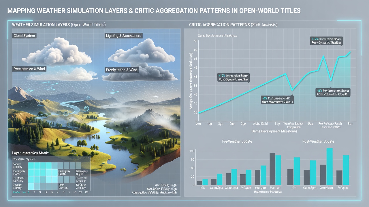 Comparison charts of critic scores influenced by weather layers on handheld versus desktop hardware