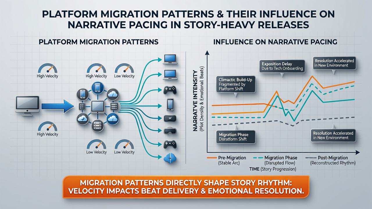 Graph showing changes in narrative pacing metrics across different gaming platforms over time