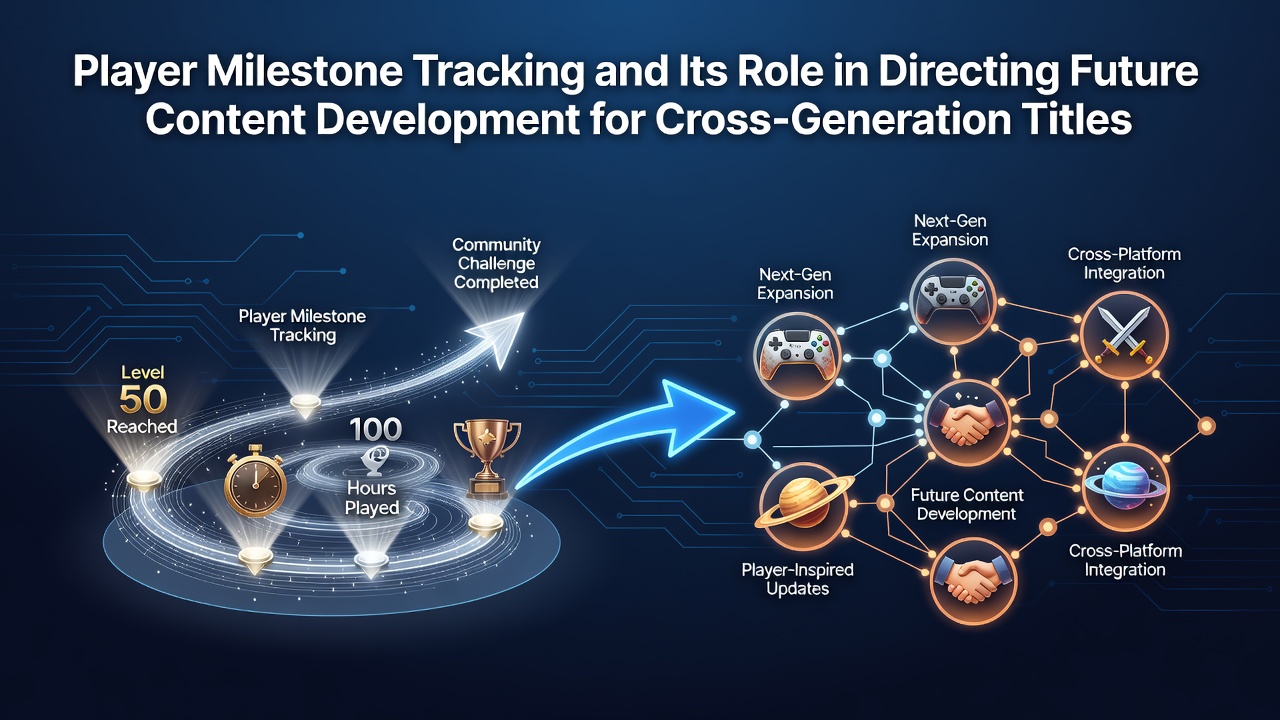 Developers reviewing player milestone data dashboards for cross-generation game updates
