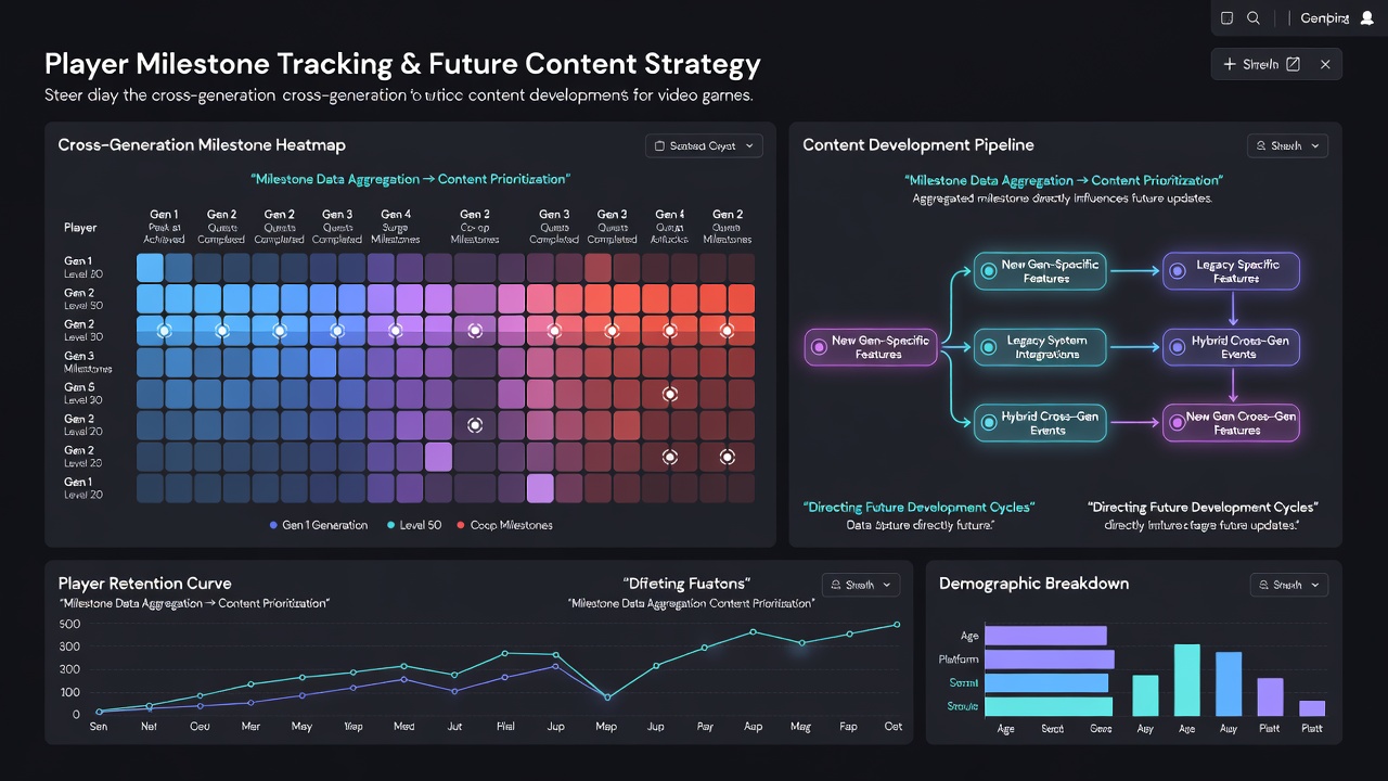 Analytics team discussing milestone completion trends that shape upcoming cross-generation content patches
