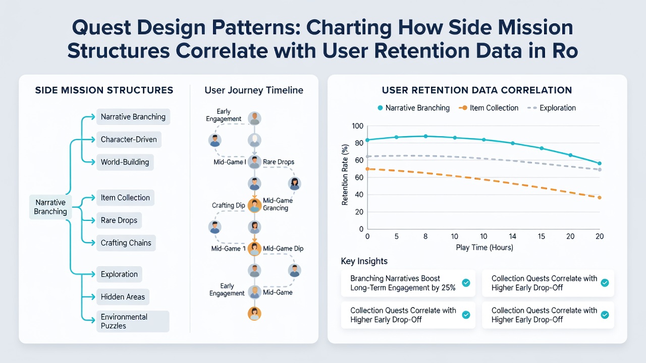 Graphs comparing user retention metrics for mobile and console RPG side quests