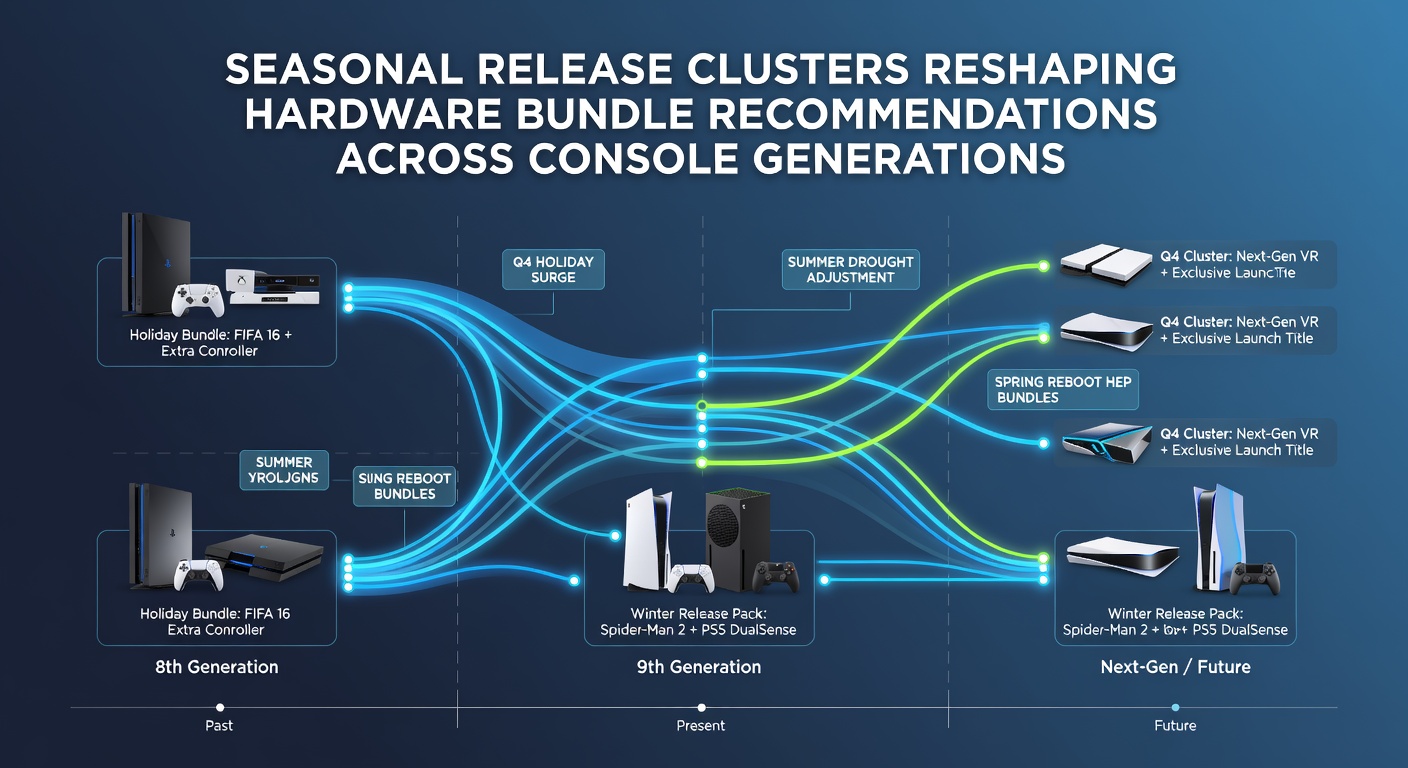 Retail display of ninth-generation console bundles with seasonal game selections highlighted in store layout