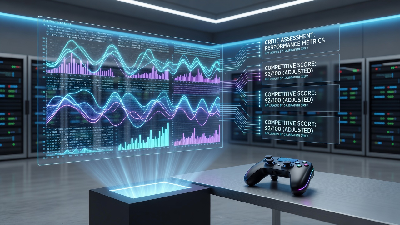 Handheld device screen displaying fighting game input calibration graphs alongside arcade cabinet reference data