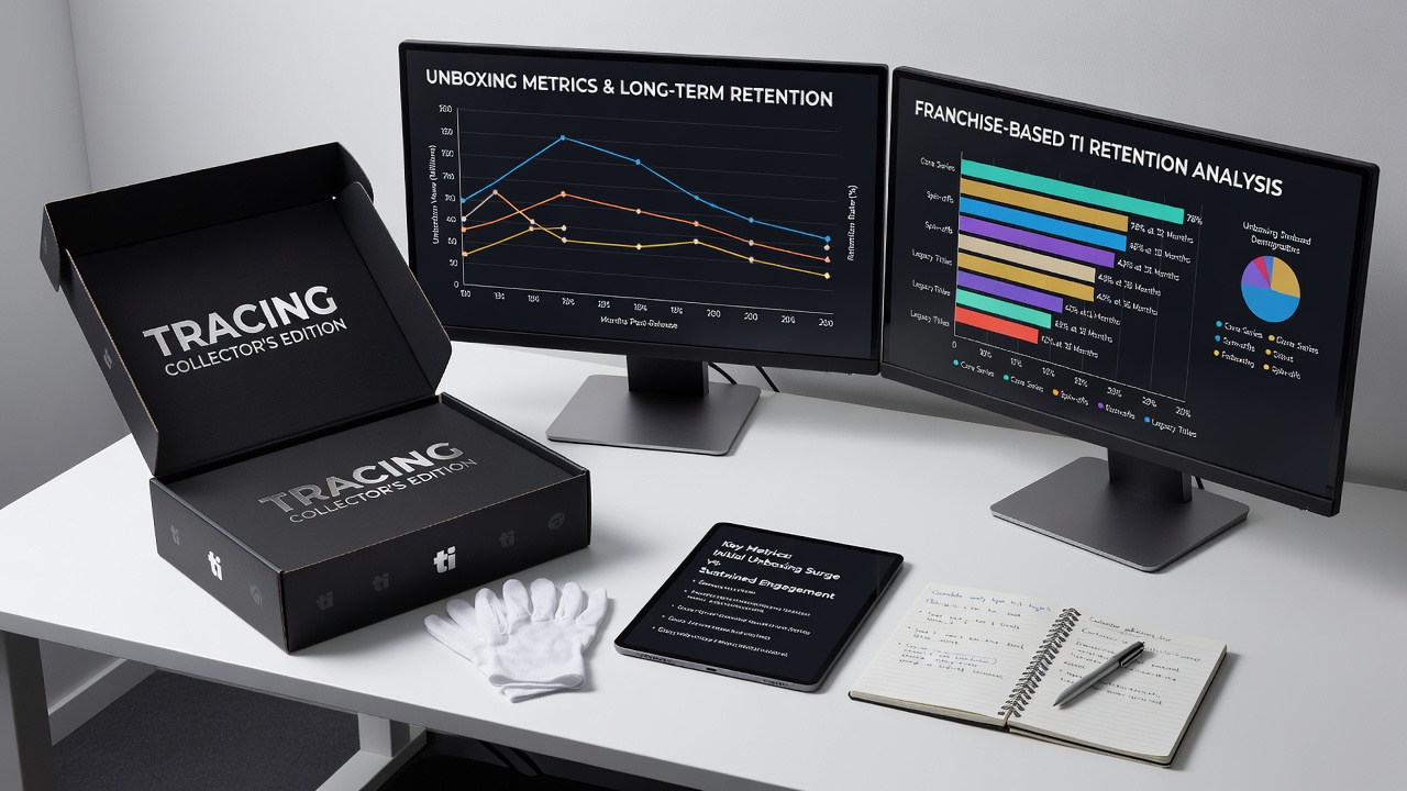 Analytics charts comparing unboxing engagement spikes with retention curves for franchise titles on multiple platforms