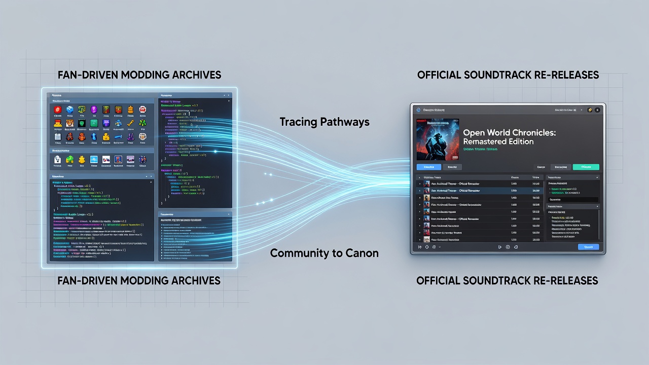 Digital marketplace interface showing soundtrack re-releases linked to modding community archives for adventure games