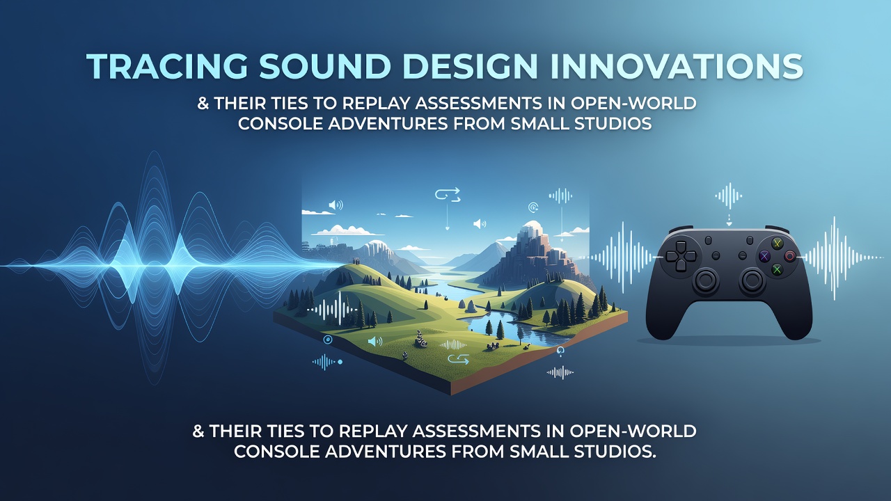 Sound design team working on adaptive audio layers for an open-world console title at a small indie studio