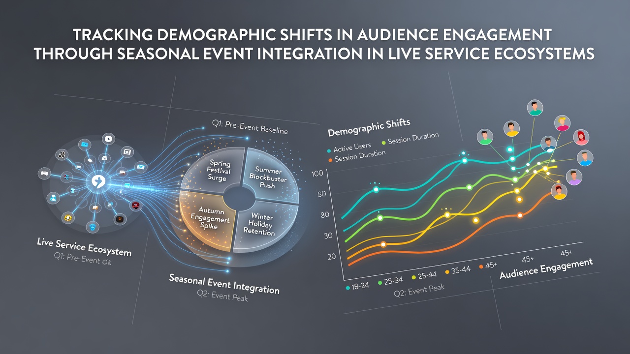 Analytics dashboard displaying player engagement metrics across different age groups during seasonal events in live service games