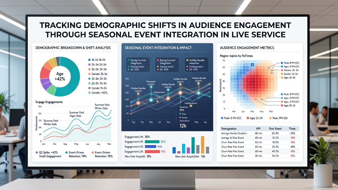 Graph illustrating engagement fluctuations by demographic segments during integrated seasonal events in multiplayer live service titles